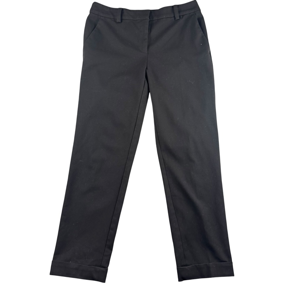 Loft Womens Black Straight Leg Dress Pants Cuffed Hem Trousers Size 4